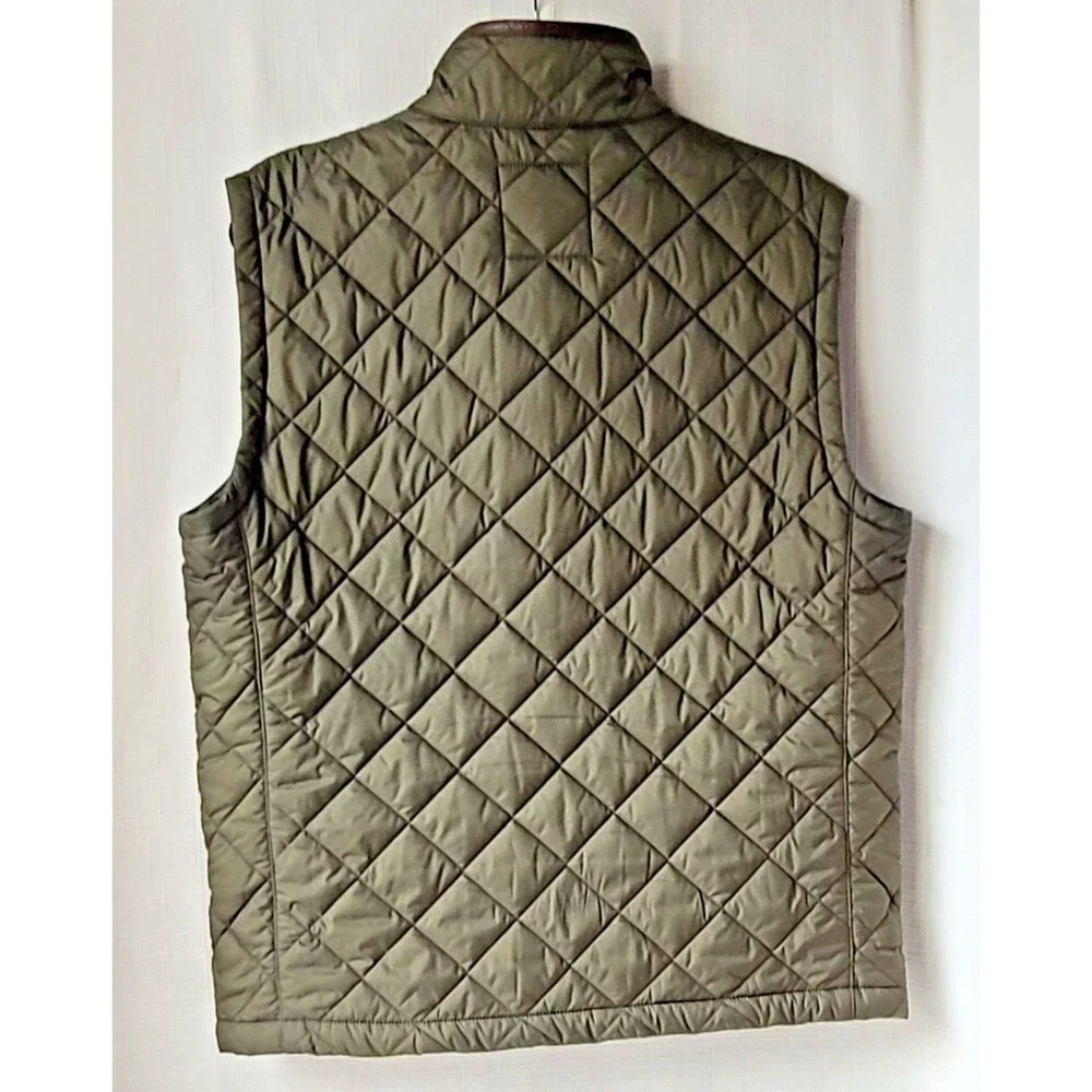Brooks Brothers Quilted Vest Men's Medium Olive Green Snap Zip Plaid Lined
